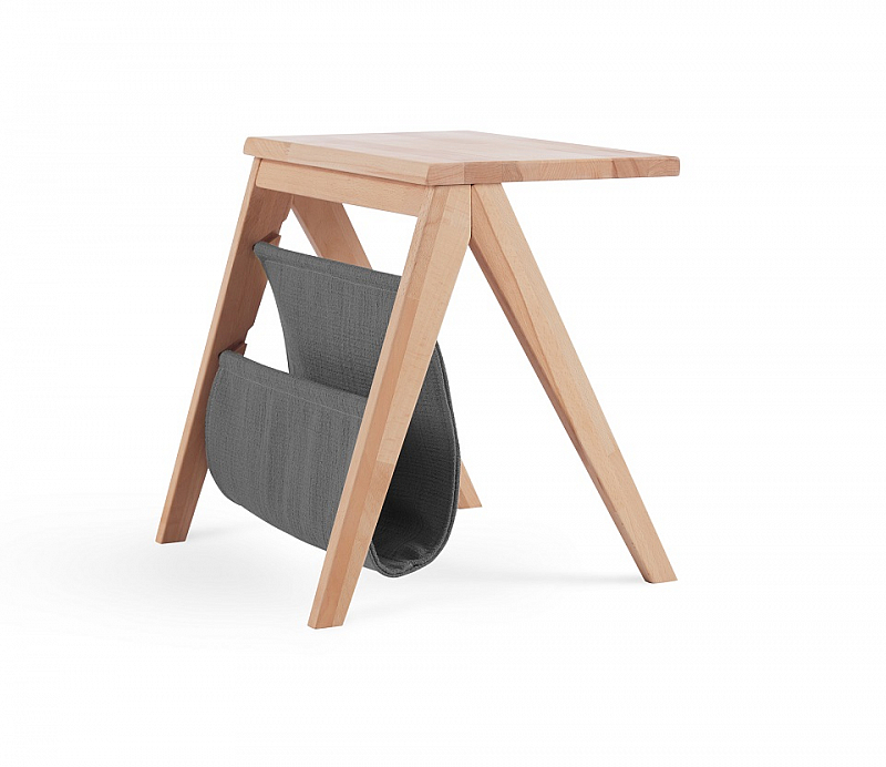 Nachttisch Aster | Kernbuche massiv | mit Stofftasche in graubraun