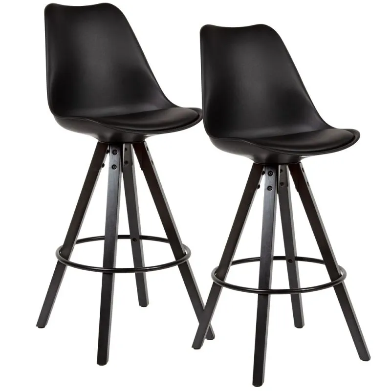 2er Set Barhocker Loreno | mit schwarzen Beinen | Kunstleder | schwarz