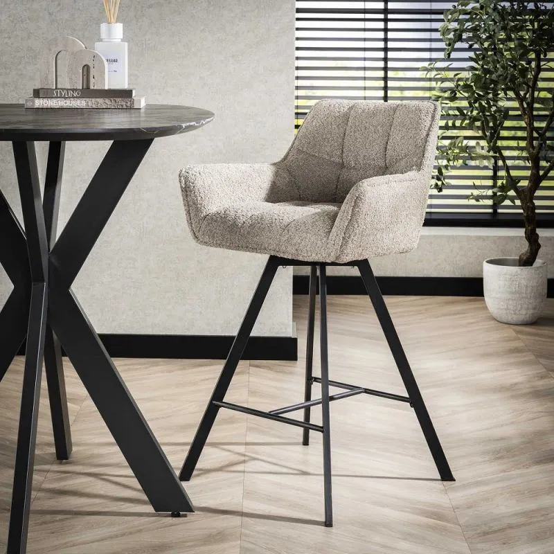 2er Set Barstuhl Toik | drehbar | Bouclé | sandfarbe