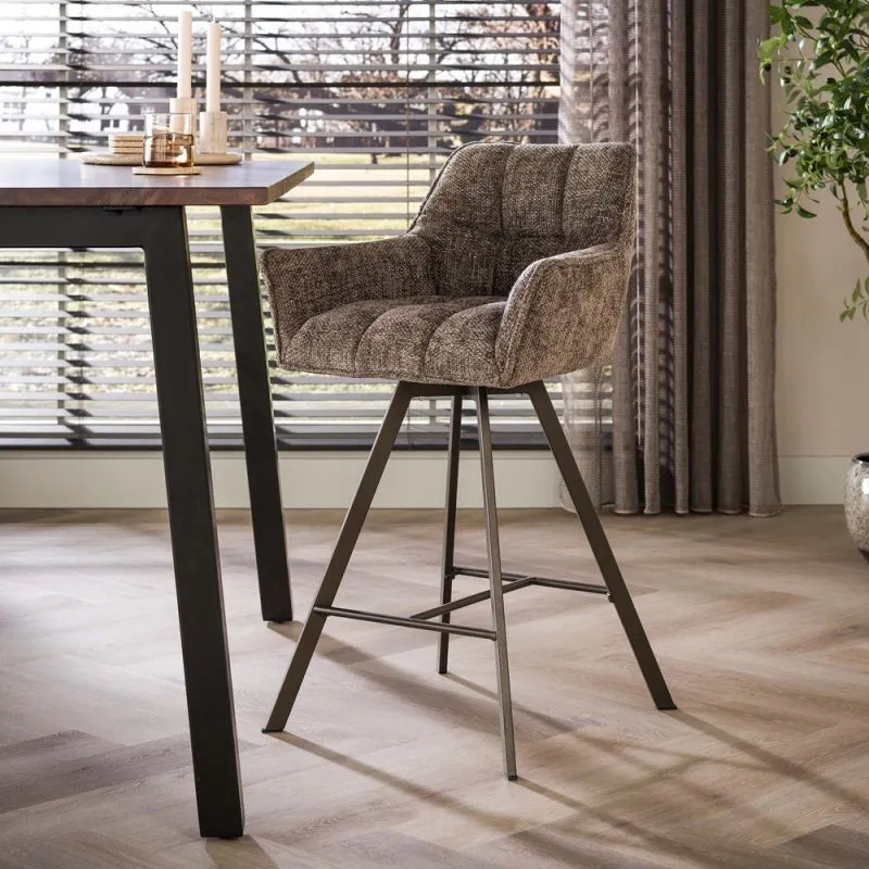 2er Set Barstuhl Toik | drehbar | Hoven Stoff / Chenille | taupe-braun