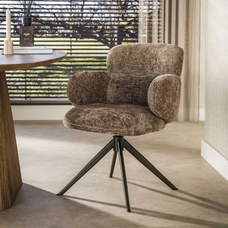 2er Set Stuhl Milagro | Hoven-Stoff / Chenillegewebe | drehbar | champagne-braun