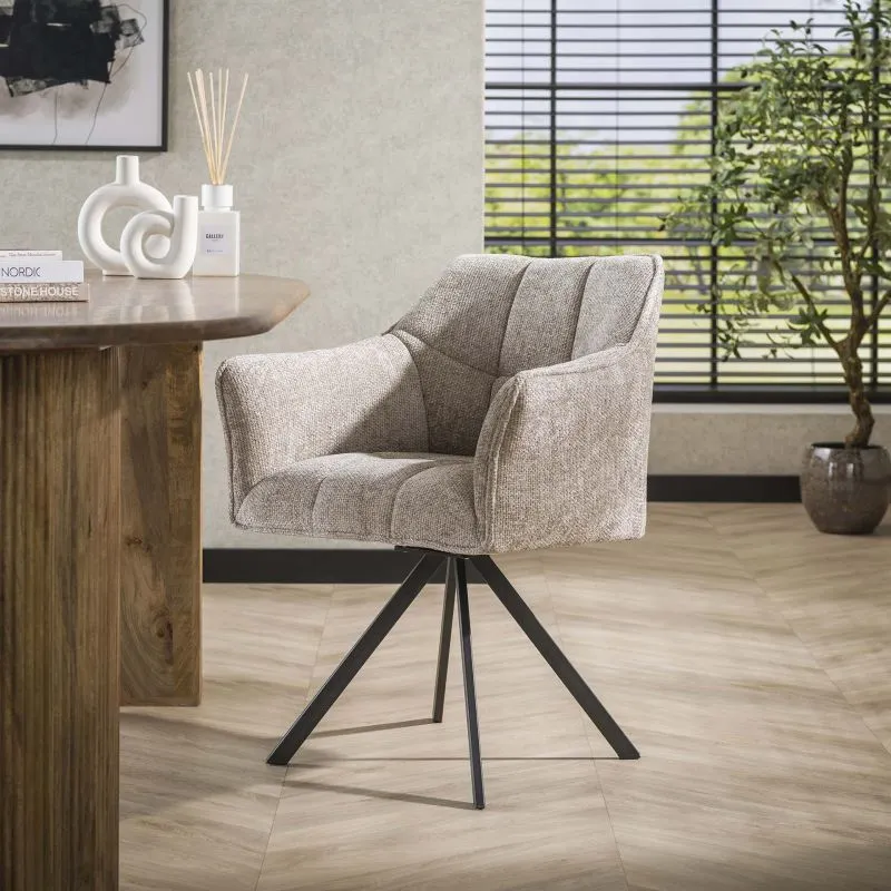 2er Set Stuhl Toik mit Armlehnen | drehbar | Hoven-Stoff / Chenillegewebe | sand