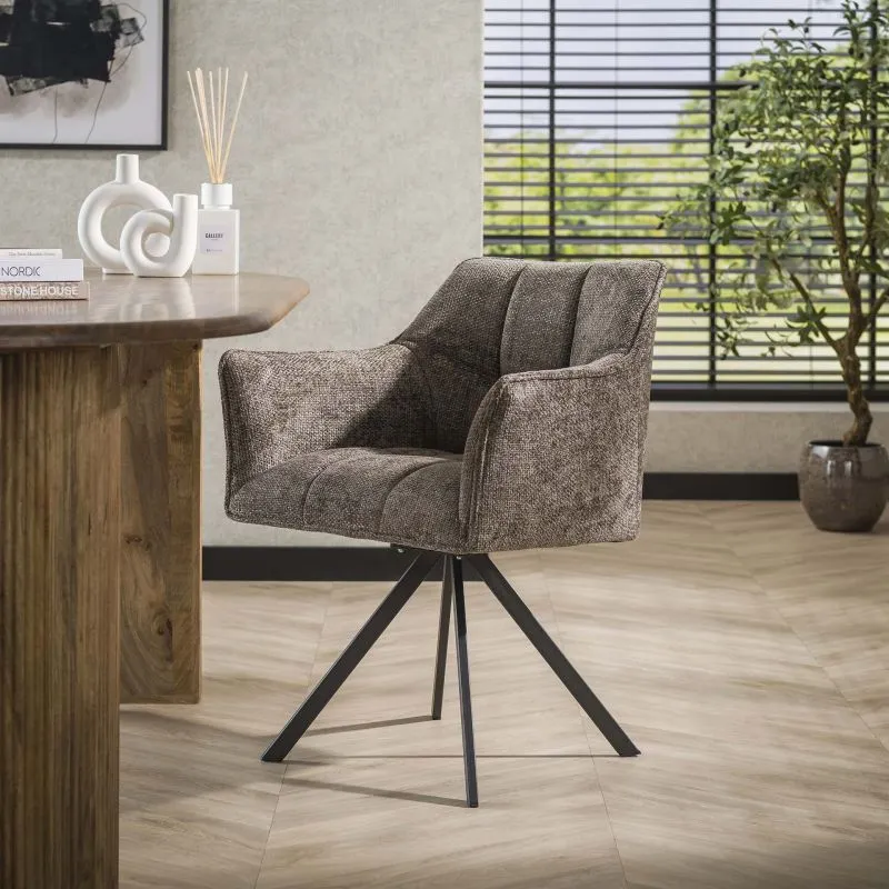2er Set Stuhl Toik mit Armlehnen | drehbar | Hoven-Stoff / Chenillegewebe | taupe