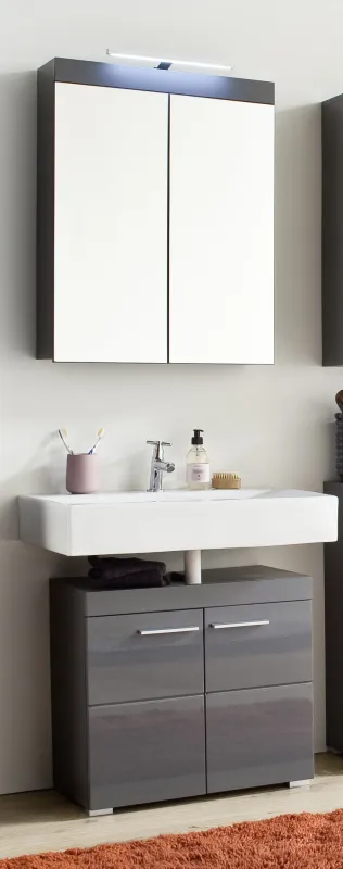 Badezimmer-Set Amanda | grau Hochglanz | 2-teilig mit Aufsatzleuchte