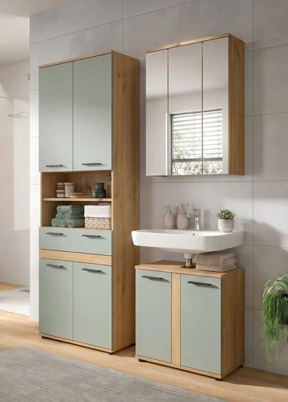 Badezimmer-Set Blake 2 | Salbei / Artisan Eiche | 3-teilig mit LED