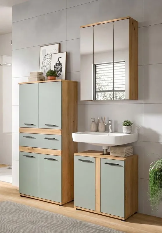 Badezimmer-Set Blake 3 | Salbei / Artisan Eiche | 3-teilig mit LED