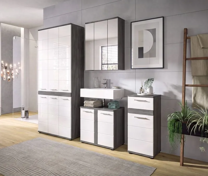 Badezimmer-Set Blake 3 | weiß Hochglanz / rauchsilber | 4-teilig