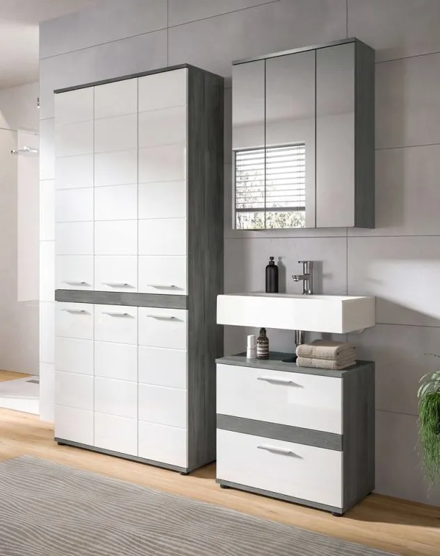 Badezimmer-Set Blake 4 | weiß Hochglanz / rauchsilber | 3-teilig mit LED 1