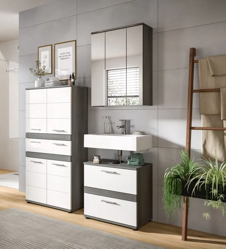 Badezimmer-Set Blake 4 | weiß Hochglanz / rauchsilber | 3-teilig mit LED