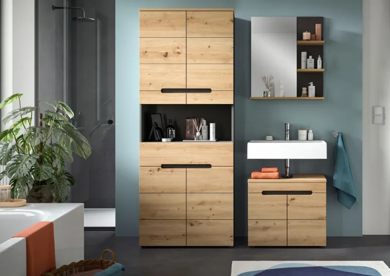 Badezimmer Set Canu 3 | 3-teilig | Artisan Eiche / Basalt grau | mit Aufsatzleuchte