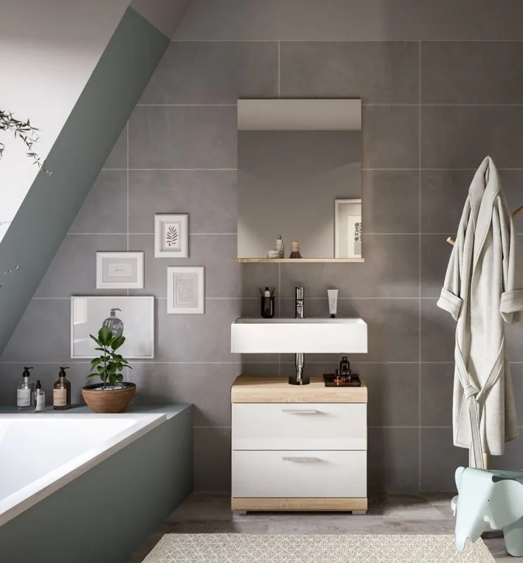 Badezimmer-Set Lambada 4 weiß Hochglanz / Sonoma Eiche hell 2-teilig 1