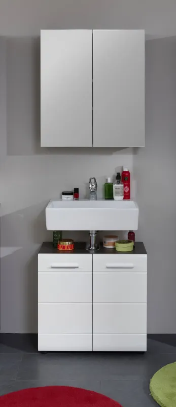 Badezimmer-Set Line | weiß Hochglanz / Sardegna Rauchsilber | 2-teilig