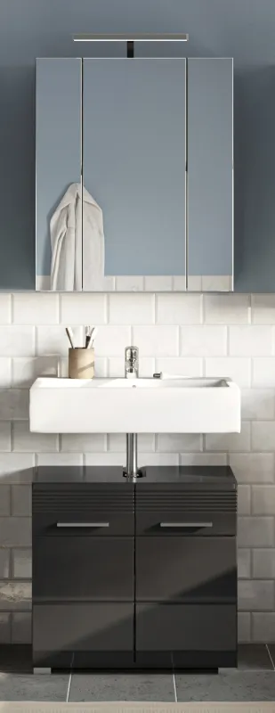 Badezimmer-Set Linus | schwarz Hochglanz | 2-teilig mit Aufsatzleuchte