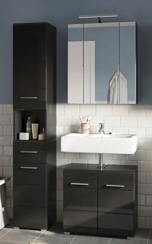 Badezimmer Set Linus | schwarz Hochglanz | 3-teilig ohne Aufsatzleuchte