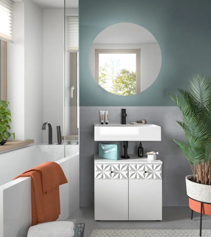 Badezimmer-Set Prisma 4 | weiß / weiß Hochglanz | 2-teilig