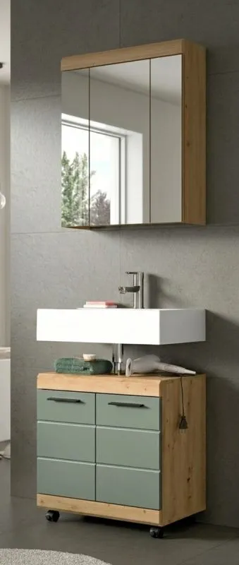 Badezimmer-Set Scout 2 auf Rollen | Salbei / Artisan Eiche | 2-teilig ohne