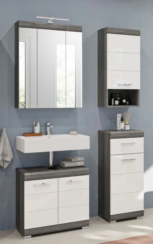 Badezimmer-Set Scout 7 | weiß Hochglanz / rauchsilber | 4-teilig | LED Beleuchtung