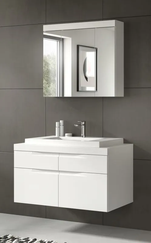Badezimmer Set Viana | 2-teilig | weiß | inkl. Waschbecken mit Aufsatzleuchte