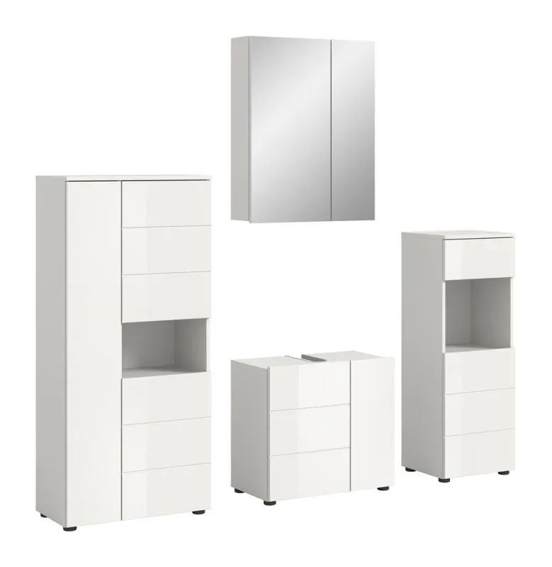 Badezimmer-Set Vira 2 | 4-teilig | weiß / weiß Hochglanz | mit Aufzatzleuchte