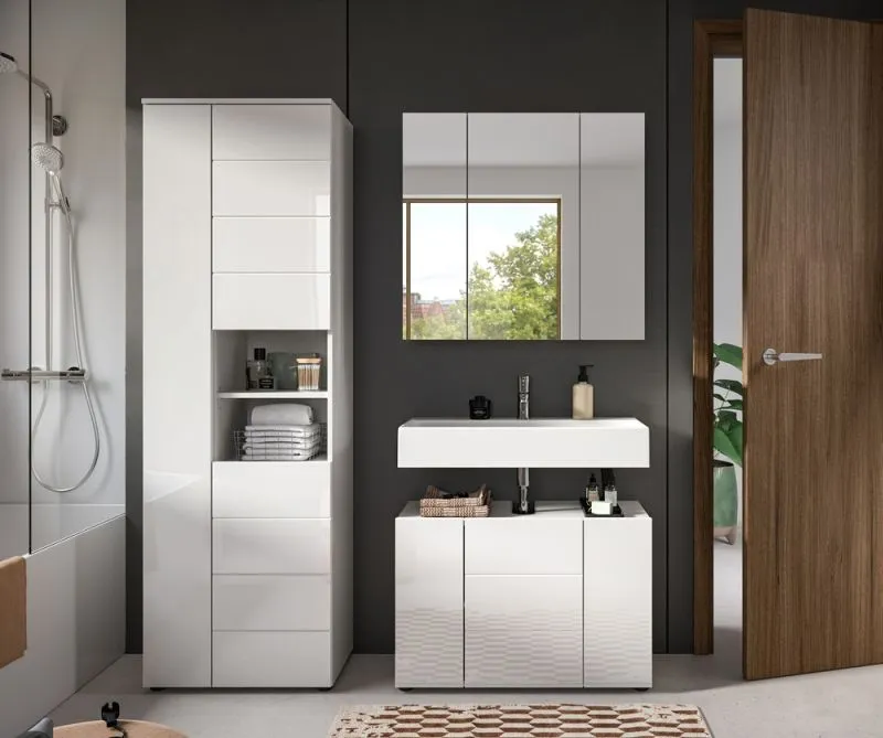 Badezimmer-Set Vira | 3-teilig | weiß / weiß Hochglanz | mit Aufzatzleuchte 1