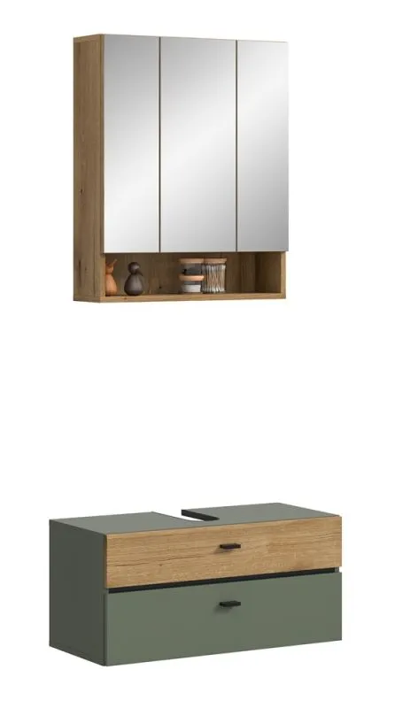 Badkombination Bad Set Aqua | 2-teilig | Sage Green / Evoke Oak mit