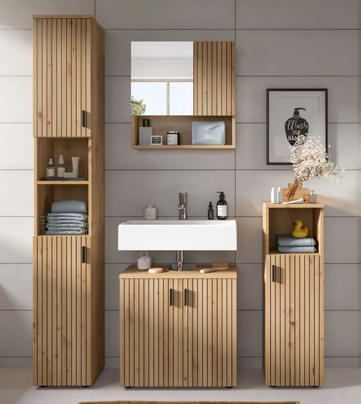 Badkombination Mone 1 | 4-teilig | Artisan Oak mit Aufsatzleuchte