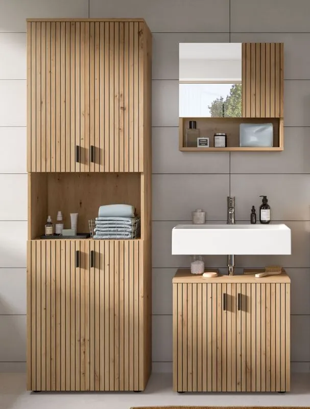 Badkombination Mone | 3-teilig | Artisan Oak mit Aufsatzleuchte