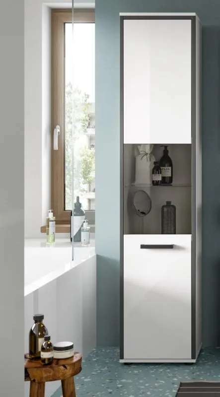 Badschrank Kojak 2 | weiß / weiß Hochglanz | mit Beleuchtung