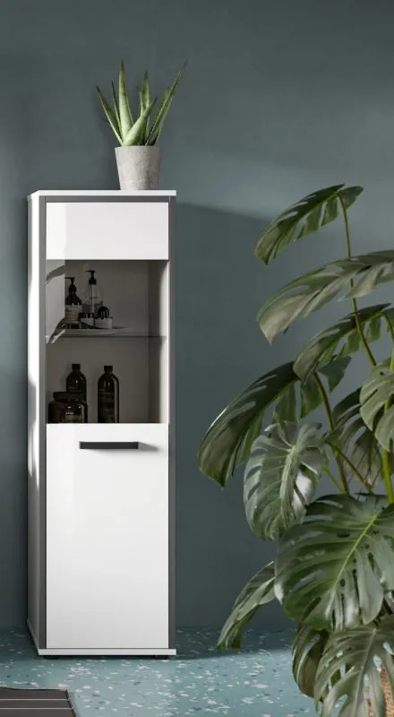 Badschrank Kojak | weiß / weiß Hochglanz | mit Beleuchtung