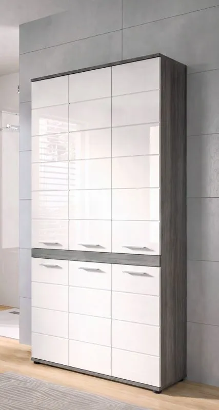 Badschrank Schrank Blake | weiß Hochglanz / Rauchsilber