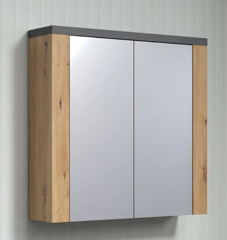 Spiegelschrank Bad Follow | Artisan Eiche / Matera grau mit LED Aufsatzleuchte