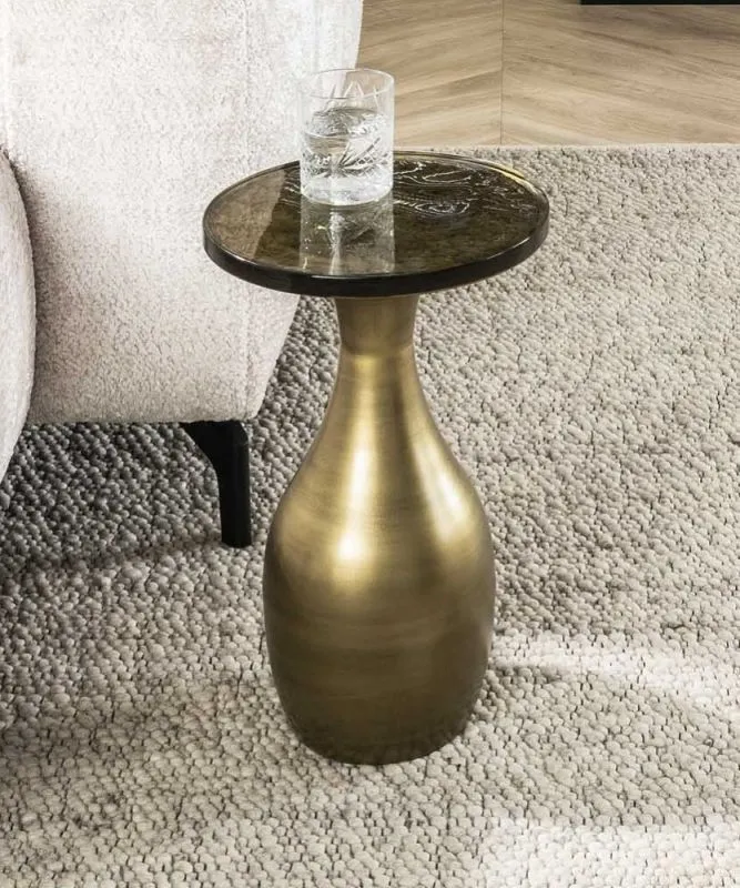 Couchtisch Mira | tropfenförmig | Glas | Antikgold