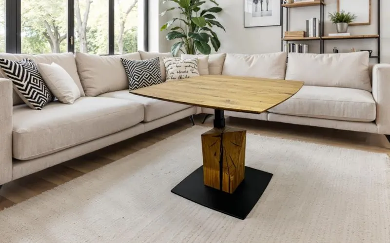 Couchtisch Rezza mit Lift | Eiche massiv | 70 cm | natur / schwarz