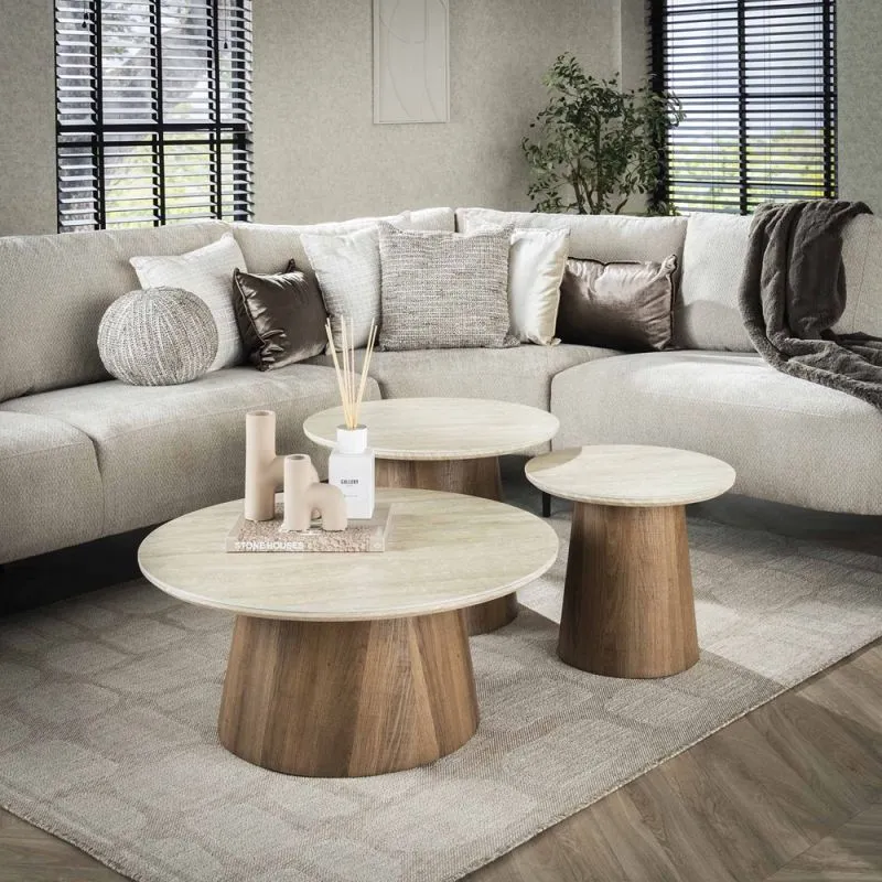 Couchtisch Set Lungi 3 | 3-teilig | Keramik Travertin | Naturfarben
