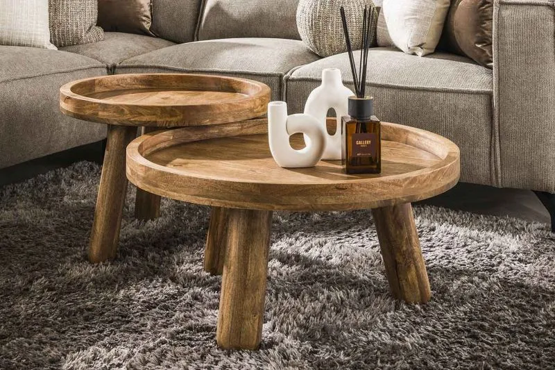 Couchtisch Set Mando | 2-teilig | Ø60/Ø80 | Mangoholz | Sandfarben