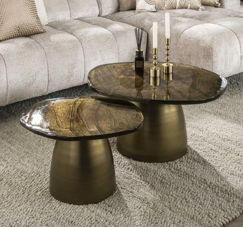 Couchtisch set Mira | 2-teilig | Glas | Antikgold