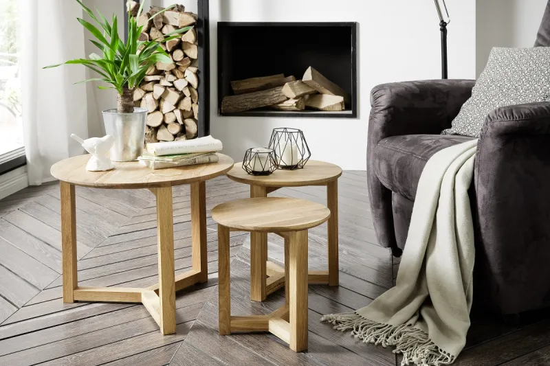 Couchtisch Set Sinio | 3-teilig | Asteiche massiv | Ø50/Ø45/Ø32