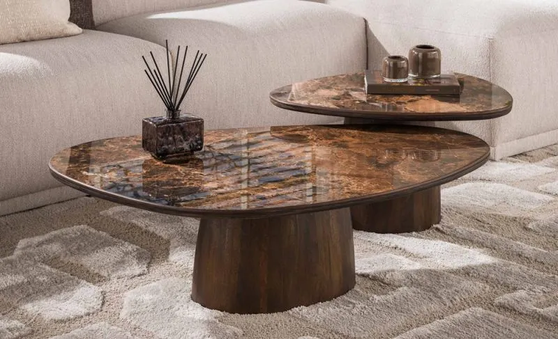 Couchtisch Set Violay | 2-teilig | dreieckig | Keramik | dark emperador