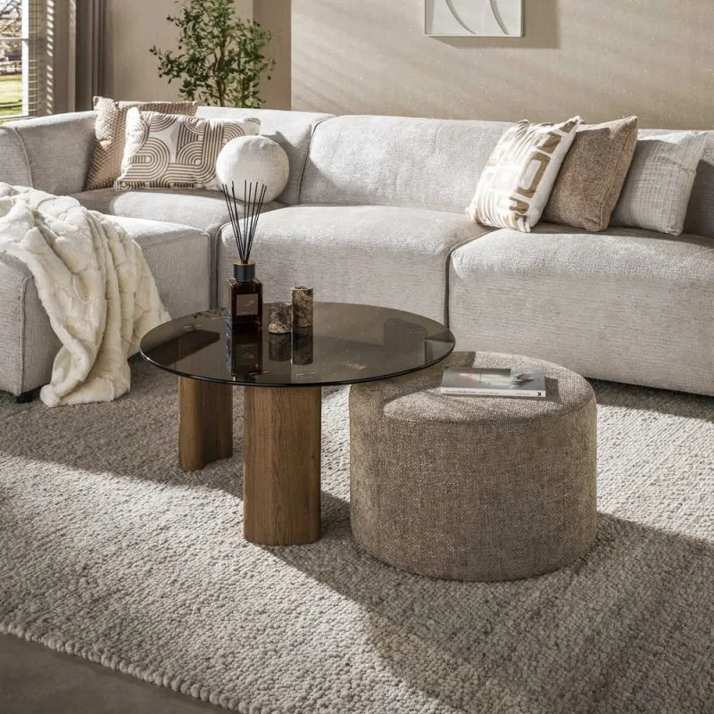 Couchtisch Shades rund | 2-teilig | mit Sitzhocker | Glas | Bronze