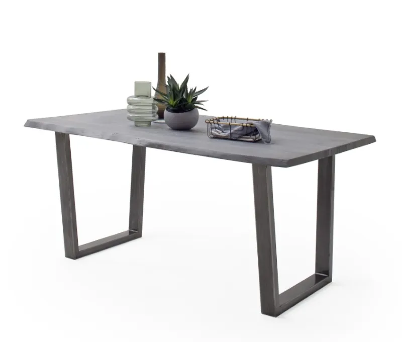Esstisch Calabria | Akazie massiv | T-Gestell | grau / antik gewischt | 180 x 90-Tischplatte 2,5 cm