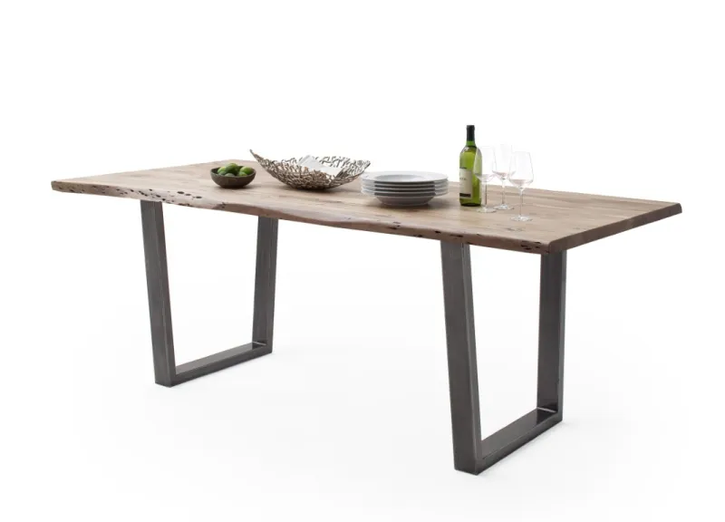 Esstisch Calabria | Akazie massiv | T-Gestell | natur / antik gewischt | 180 x 100-Tischplatte 3,5 cm