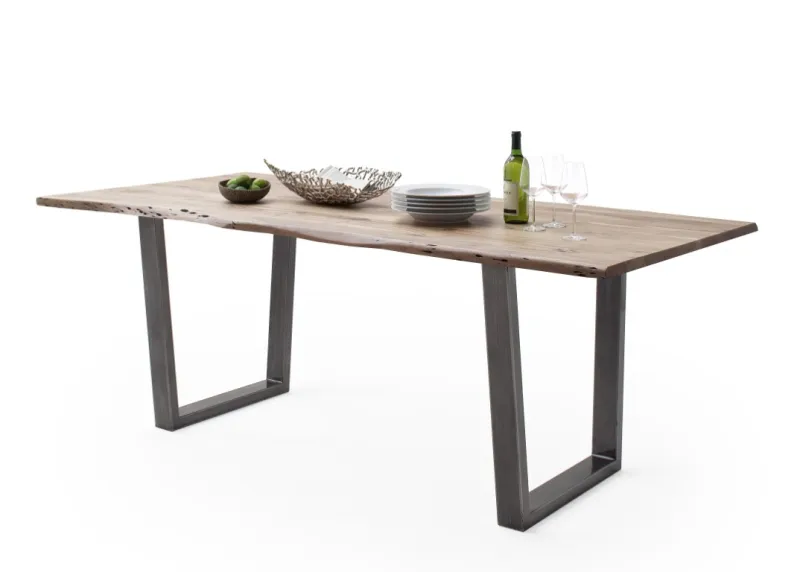 Esstisch Calabria | Akazie massiv | T-Gestell | natur / antik gewischt | 180 x 90-Tischplatte 2,5 cm
