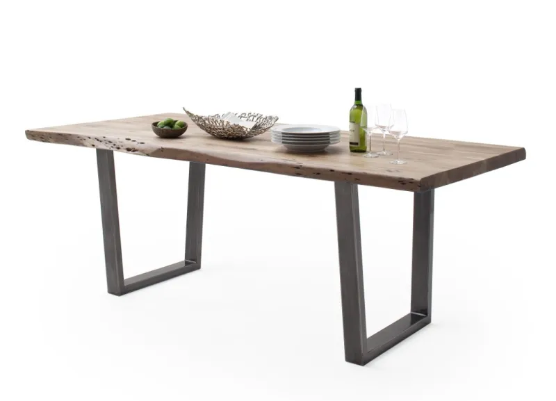 Esstisch Calabria | Akazie massiv | T-Gestell | natur / antik gewischt | 200 x 100 -Tischplatte 5,5 cm