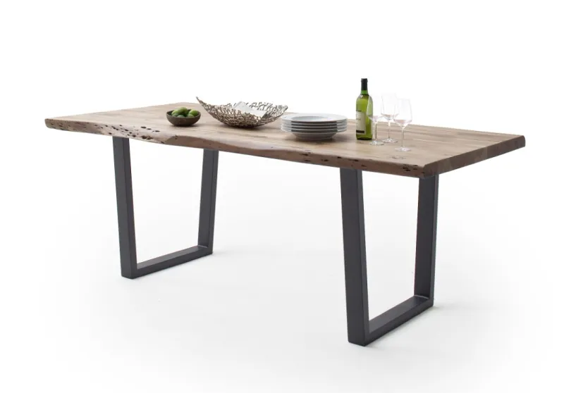 Esstisch Calabria | Akazie massiv | T-Gestell | natur/ anthrazit | 240 x 100-Tischplatte 5,5 cm
