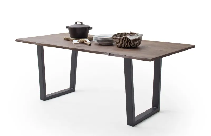 Esstisch Calabria | Akazie massiv | T-Gestell | walnuss / anthrazit | 180 x 90-Tischplatte 2,5 cm