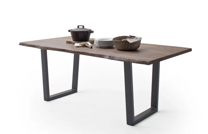 Esstisch Calabria | Akazie massiv | T-Gestell | walnuss / anthrazit | 220 x 100 -Tischplatte 5,5 cm