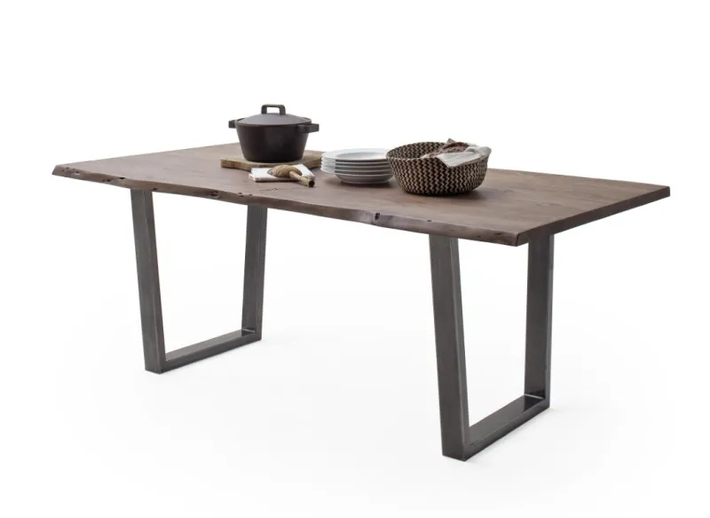 Esstisch Calabria | Akazie massiv | T-Gestell | walnuss / antik gewischt | 200 x 100 -Tischplatte 3,5 cm