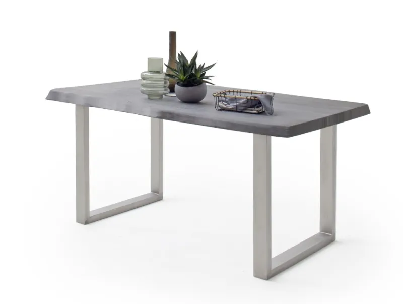 Esstisch Calabria | Akazie massiv | U-Gestell Edelstahl | grau | 240 x 100-Tischplatte 5,5 cm