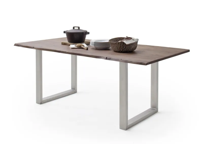 Esstisch Calabria | Akazie massiv | U-Gestell Edelstahl | walnuss | 160 x 90-Tischplatte 2,5 cm