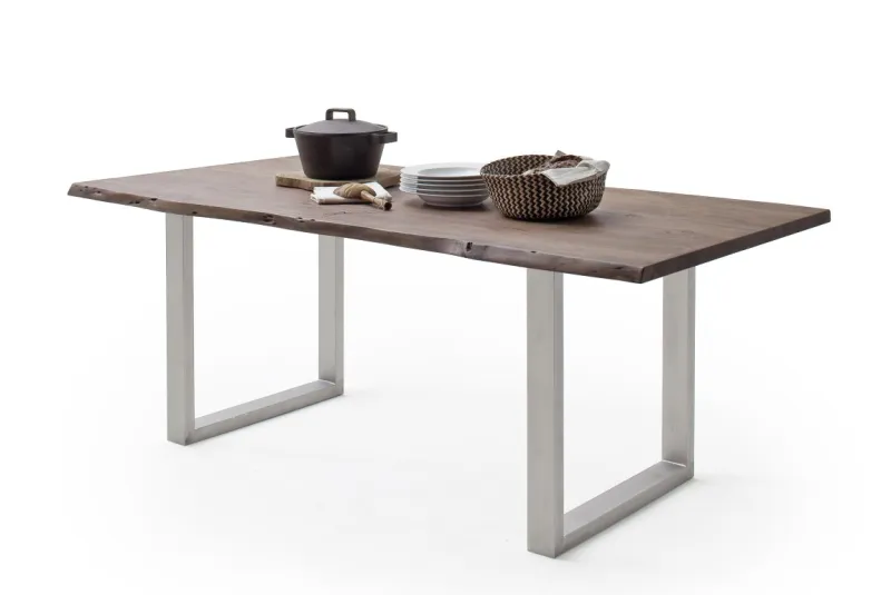 Esstisch Calabria | Akazie massiv | U-Gestell Edelstahl | walnuss | 200 x 100 -Tischplatte 3,5 cm